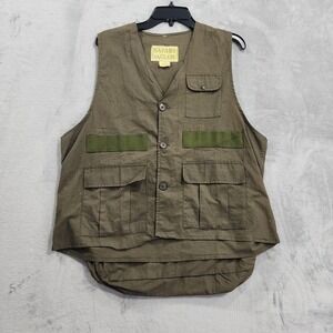 Vintage Safari Club Vest Mens XL Green Cotton Hunting Utility Multi Pocket Cargo